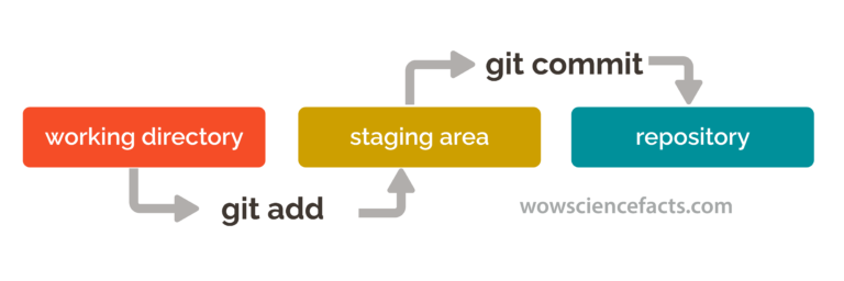 Git workflow, showing the three main areas: working directory, staging area, and repository.